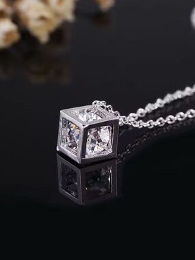 Silver Cube Crystal Pendant Necklace - Women's Jewelry